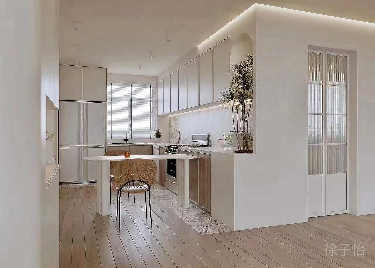 干净治愈的空间，暖色调光源拉高空间的安静氛围