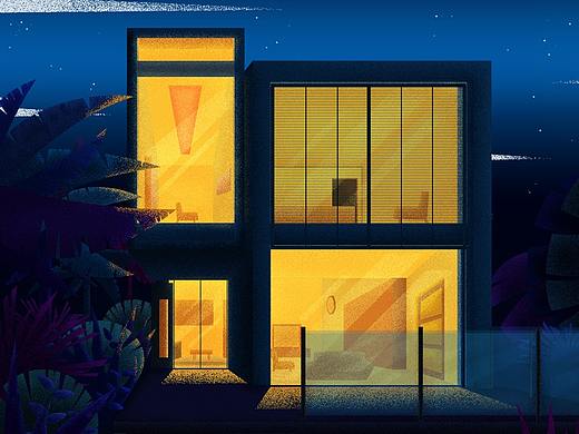 建筑夜景插画