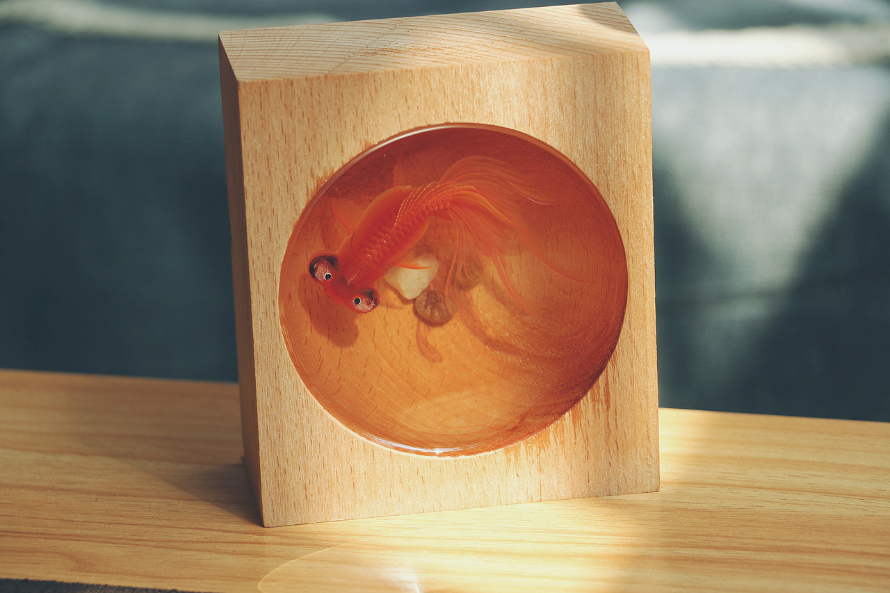 树脂画跃然脂上手绘鱼虾