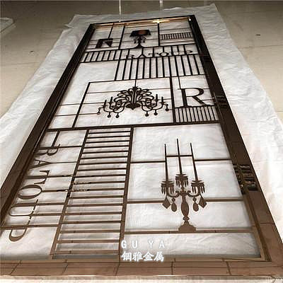 现代都市 -定制装饰客厅镜面玫瑰金铝雕刻镂空花格屏风