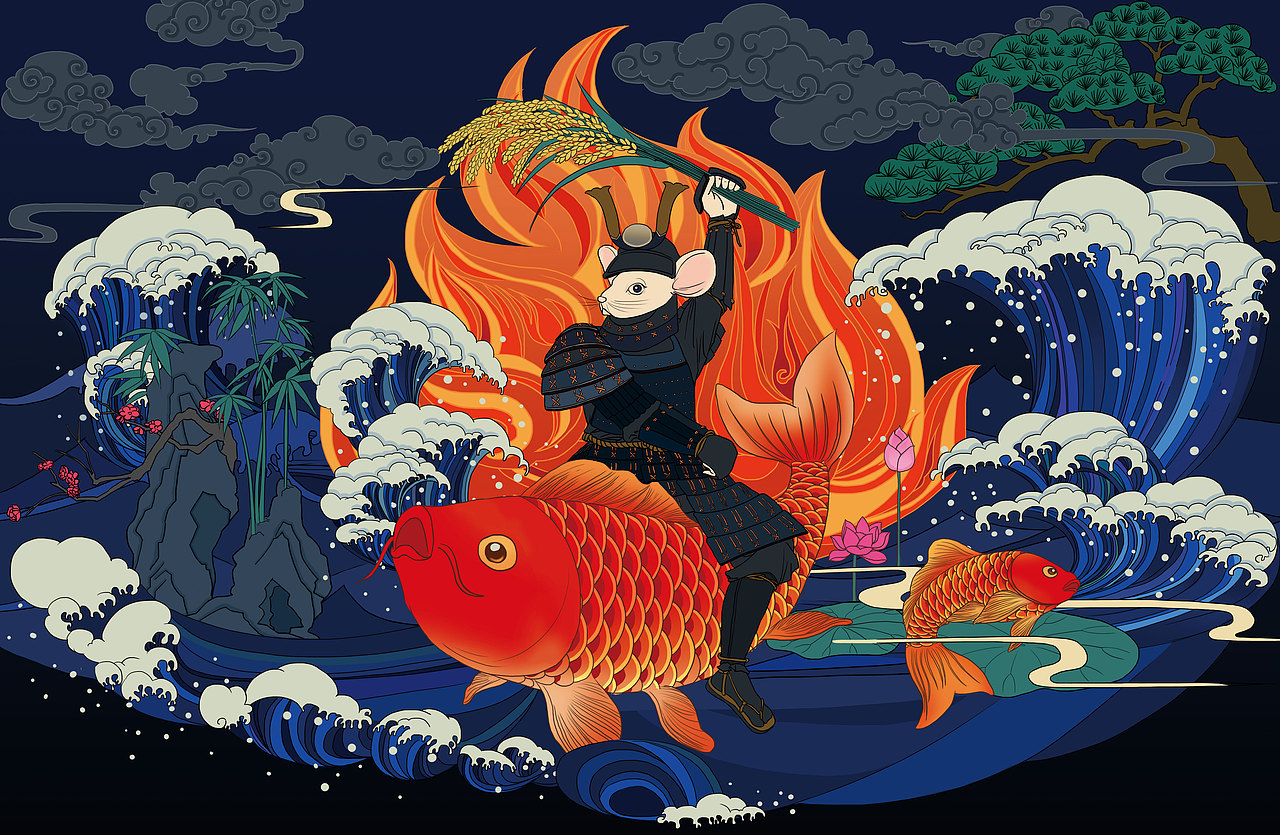 日本清酒 鼠年包装插画