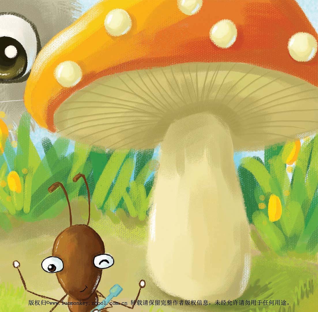 昆虫春游会 插画 漫画 猫 螳螂 蚂蚁 蘑菇