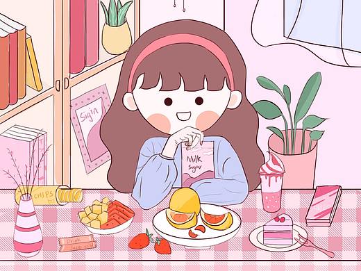简笔风少女插画