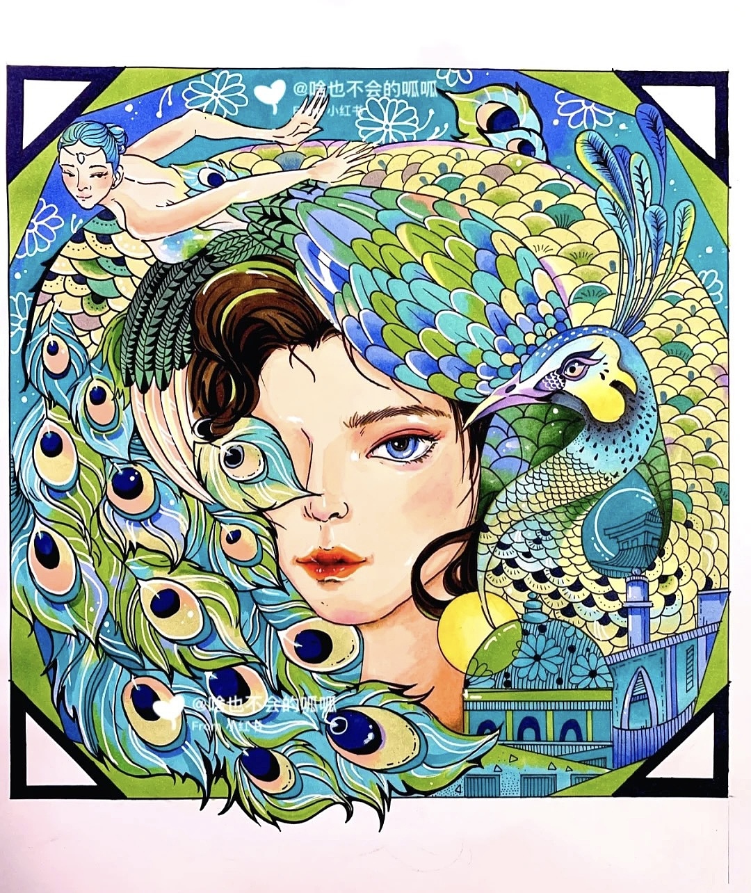 人与自然共生主题考研手绘装饰画（图ZMjY5NjY0ODA4） - 创作习作 - 站酷设计师万木手绘原创素材 - 站酷ZCOOL