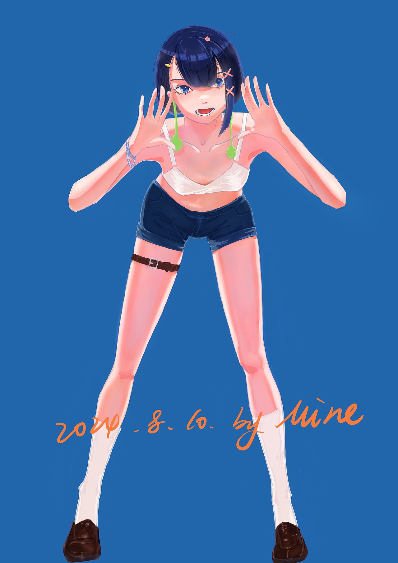 蓝色短发全身女孩