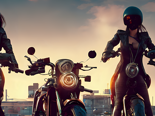 #站酷梦笔#摩托车,路灯,街道,情侣,性感,赛博朋克