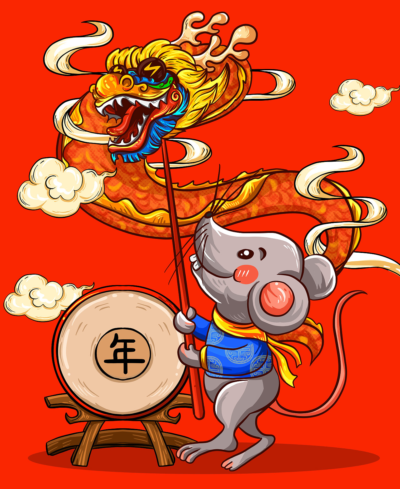 新年舞龙的小耗子~|插画|商业插画|大禹哥yuger - 原创作品 - 站酷