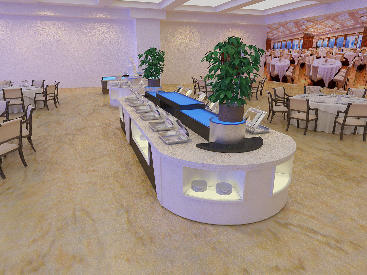 移动大理石自助餐台定制自助餐台效果图