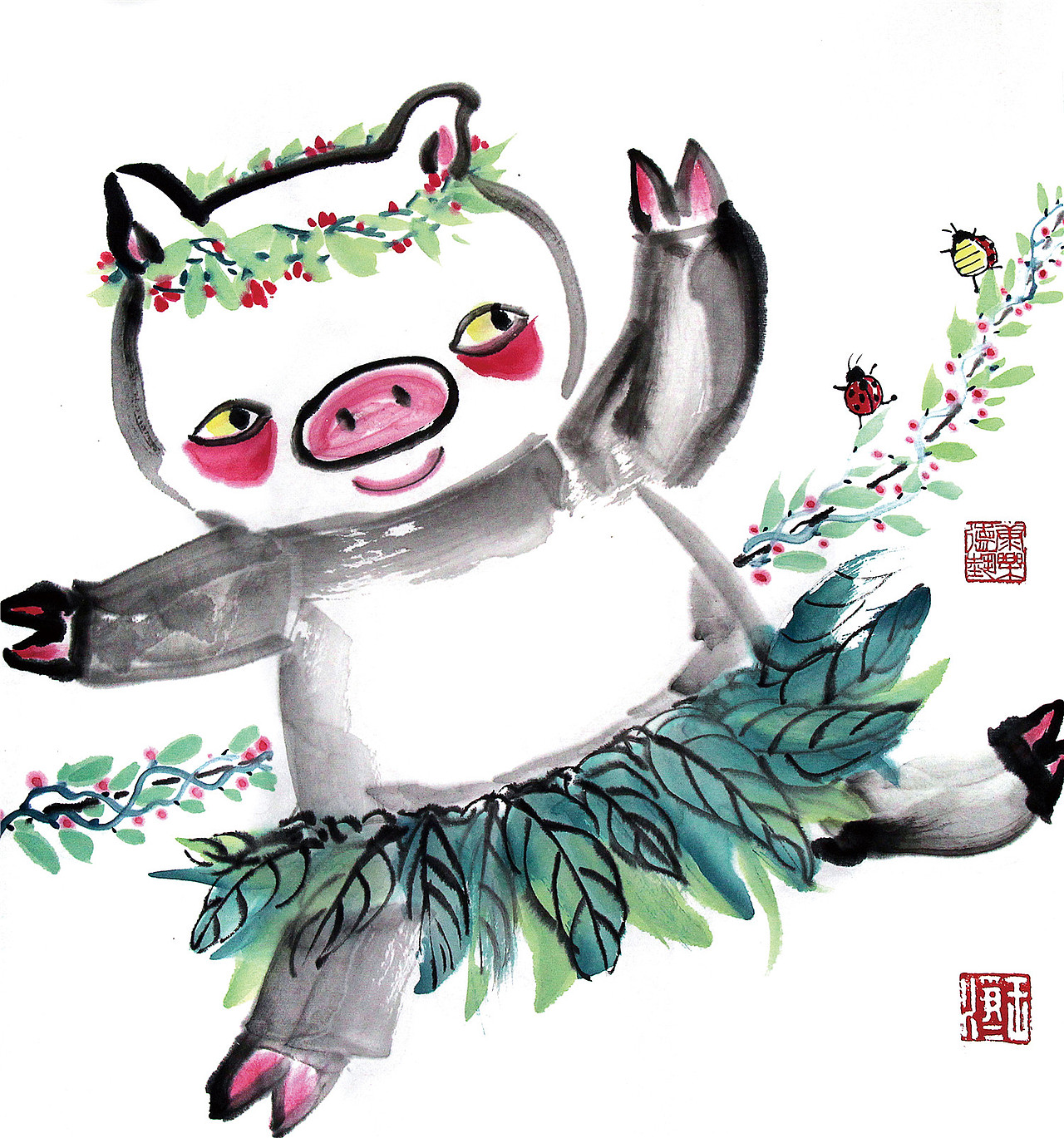 十二生肖卡萌宣纸水墨画(套图)|插画|儿童插画|画儿晴天_原创作品