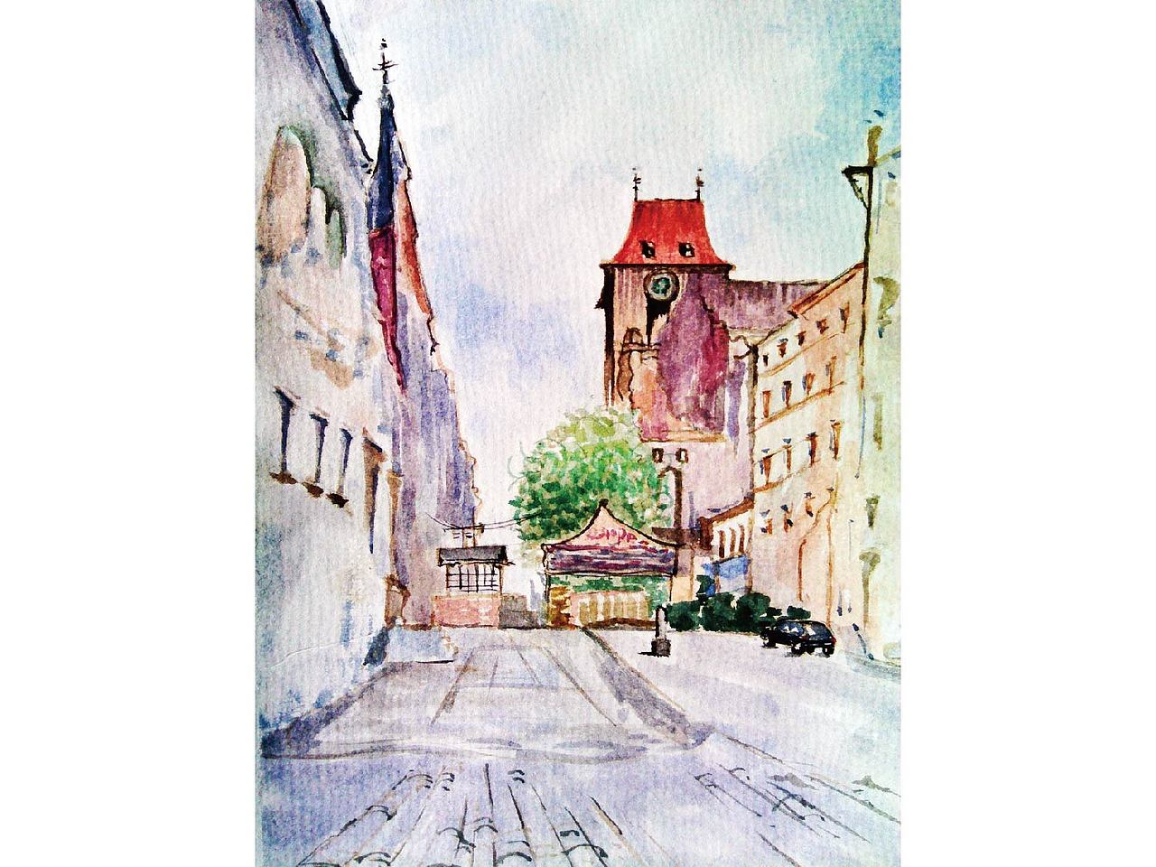 水彩-欧洲街道