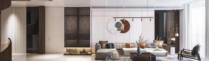 客厅的设计上遵循古意,融入当代元素