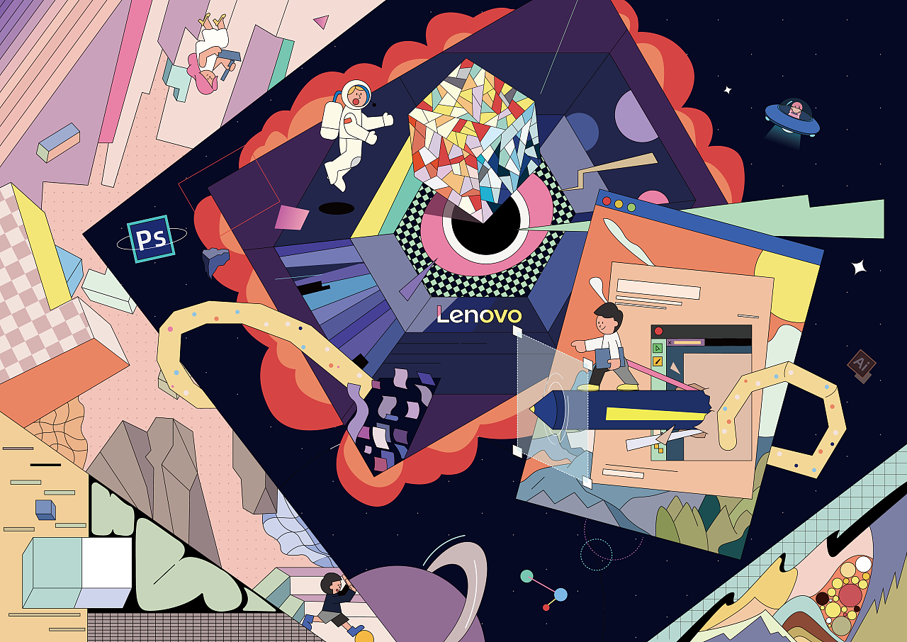 联想YOGA A490 - 「屏幕背后」（图ZMTcxMjYyNDY0） - 商业插画 - 站酷设计师禾什原创素材 - 站酷ZCOOL