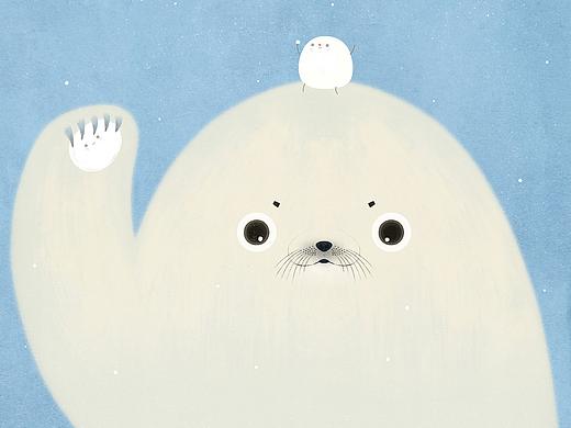 《一起堆雪人》- 百度首页doodle国际海豹日主题插画（个人主页-ZMzQzOTEwMzY=） - 商业插画 - 站酷设计师小鱼绘过敏原创素材 - 站酷ZCOOL