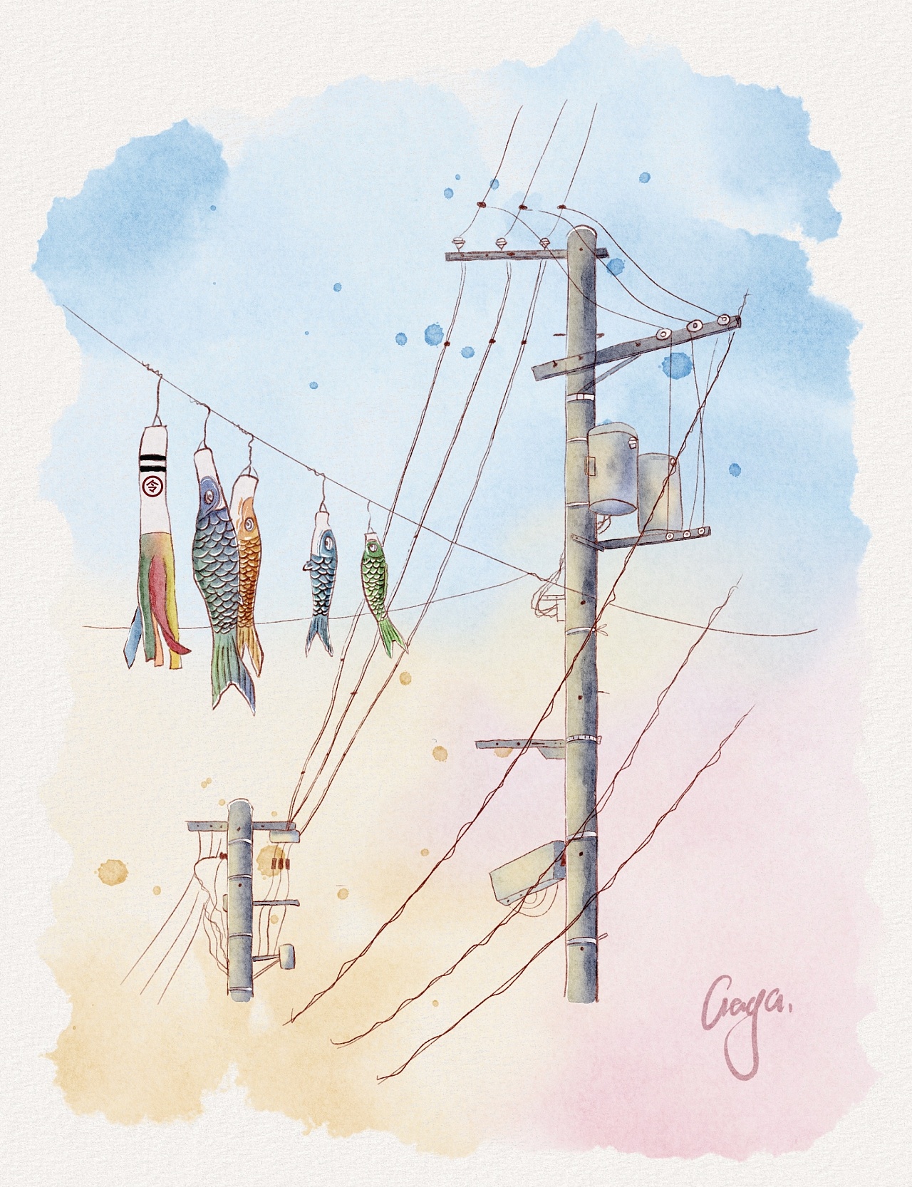 ipad钢笔淡白|鲤鱼旗