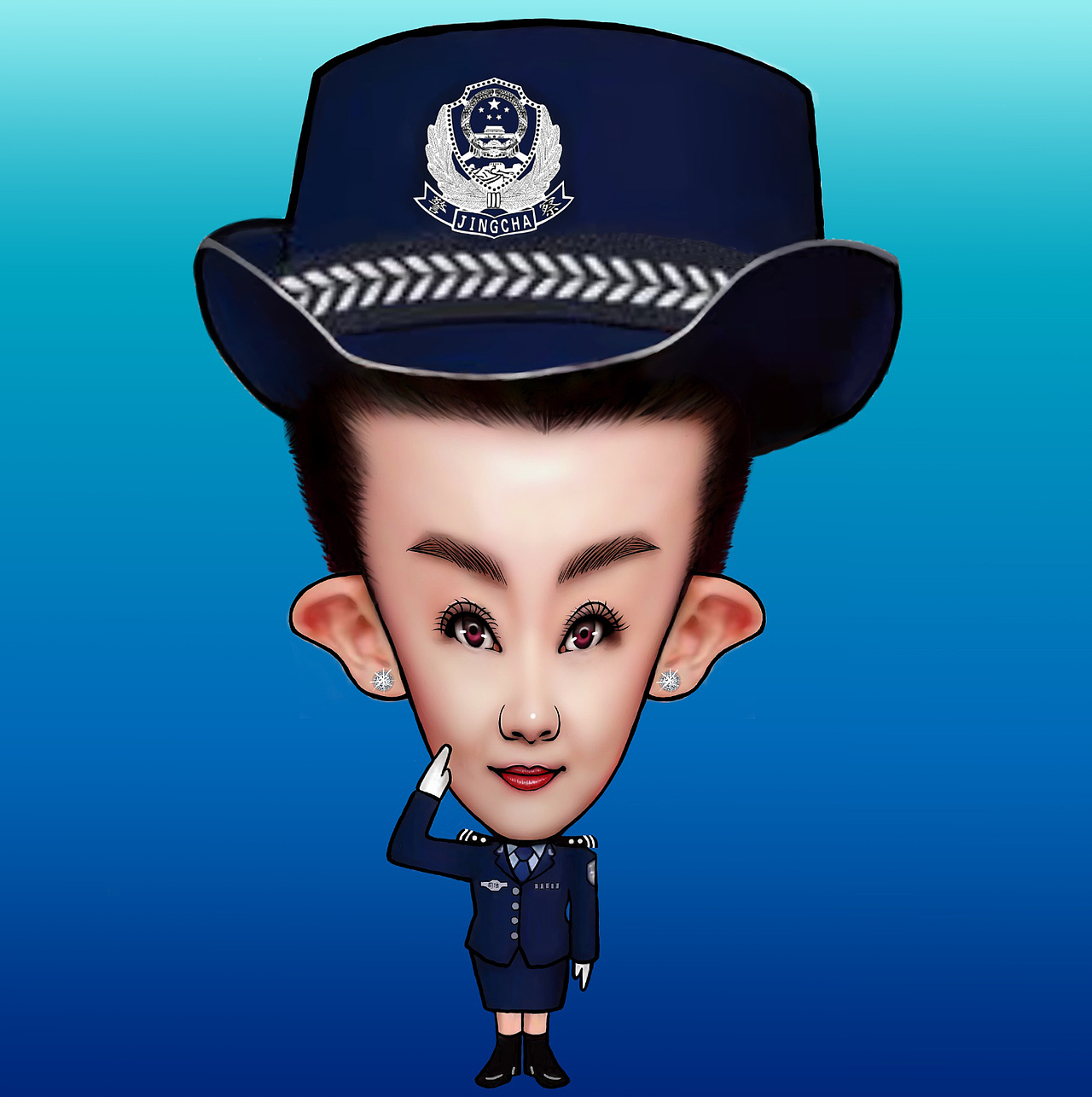 漫画肖像绘画《女警花》.释大强(吉林)作品.