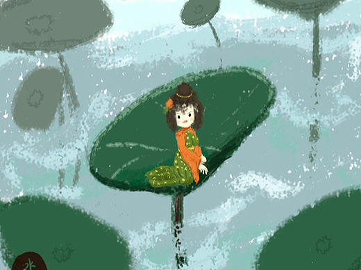 荷叶上的少女（个人主页-ZNTU4Njc5MTI=） - 儿童插画 - 站酷设计师水默十一原创素材 - 站酷ZCOOL