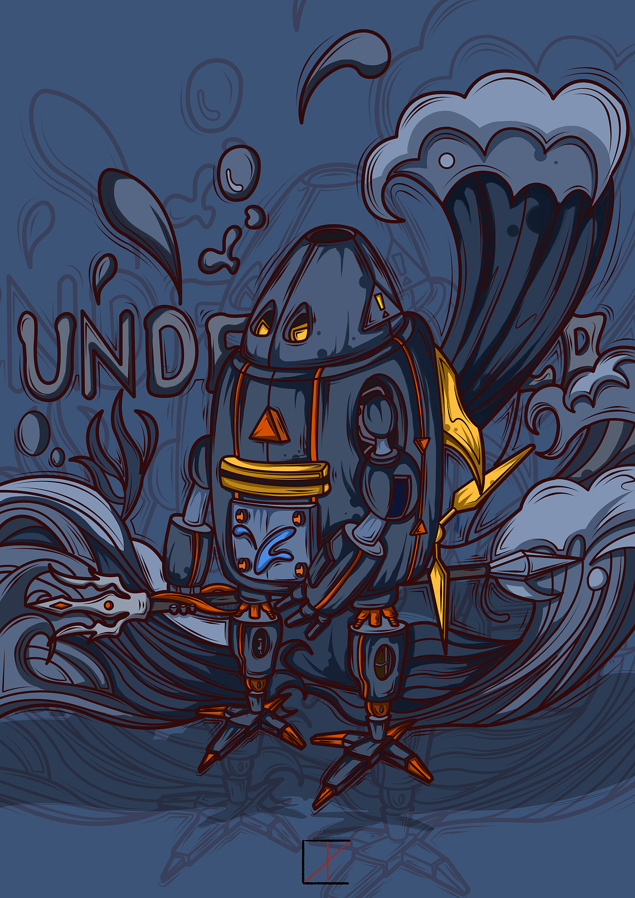 水属性机器人 能够控制水流,手握三叉戟,在水流中能够以极快的速度