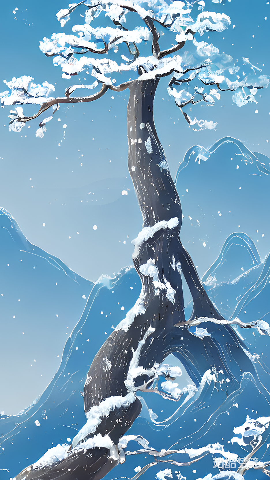 #站酷梦笔#冰雪银杏树系列国风插画