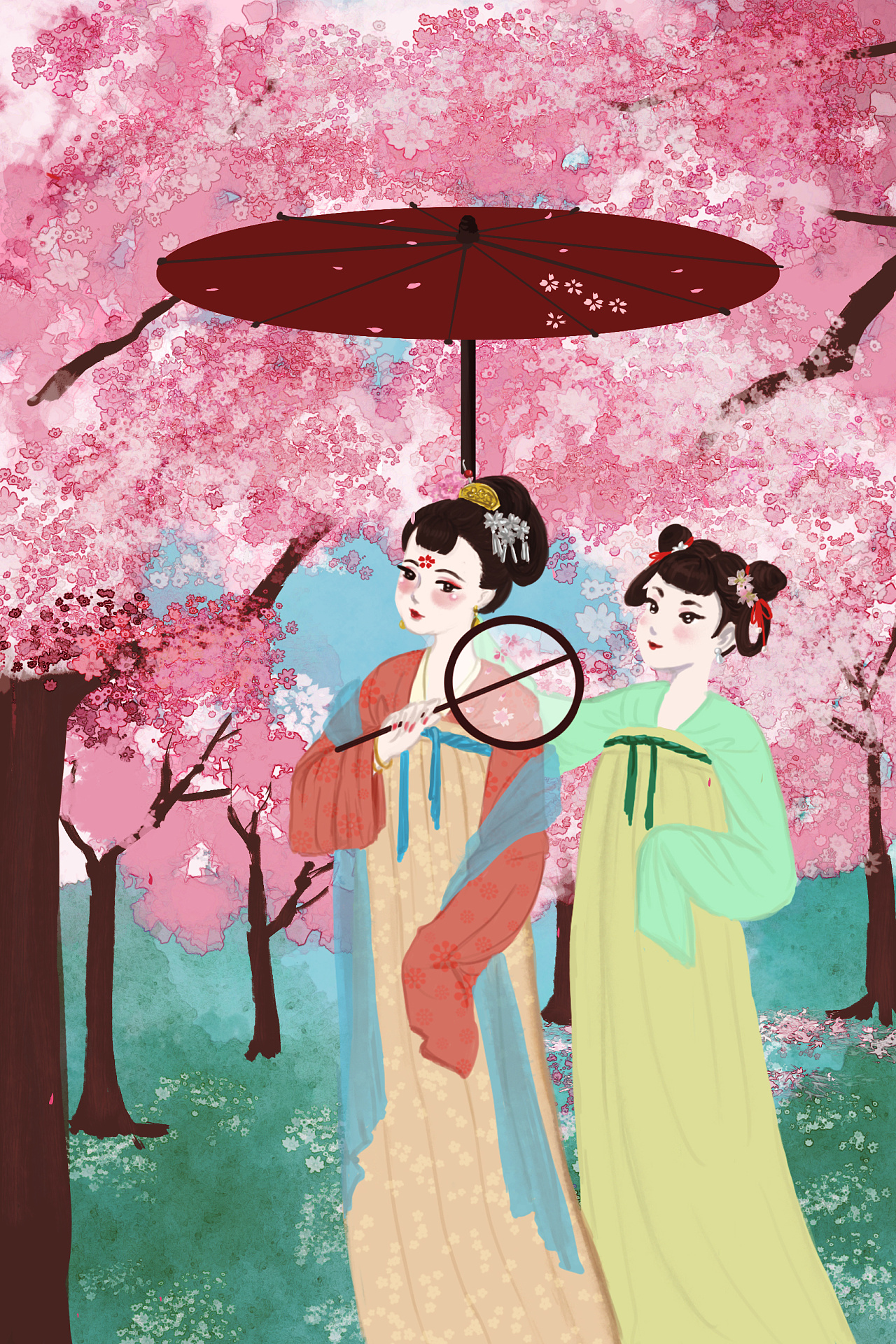 古代仕女赏花图