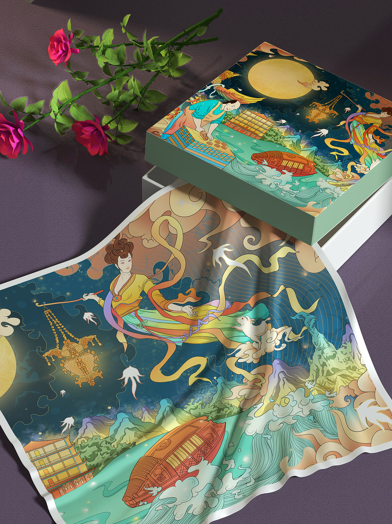 《凤舞南粤，九天“榄”月》中秋礼盒包装插画（图ZMjU5OTY5Nzgw） - 商业插画 - 站酷设计师如虎添翼包装插画原创素材 - 站酷ZCOOL