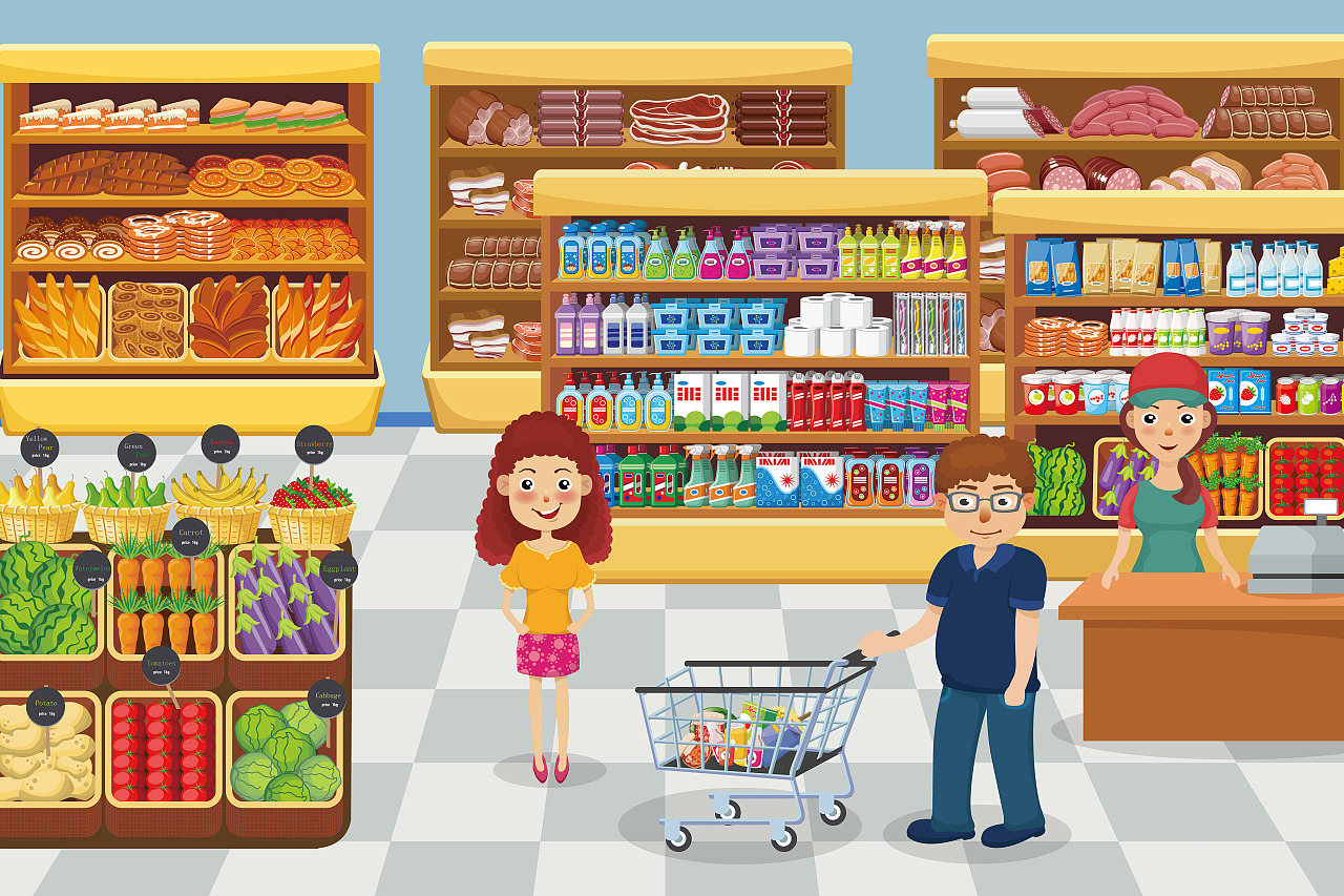 卡通手绘-超市购物-好图网