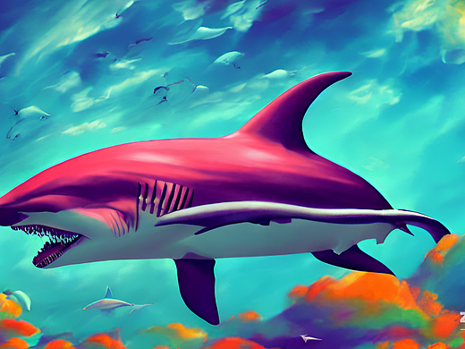 #AI创作实验室#炫彩天空海洋   海豚 鲨鱼  唯美