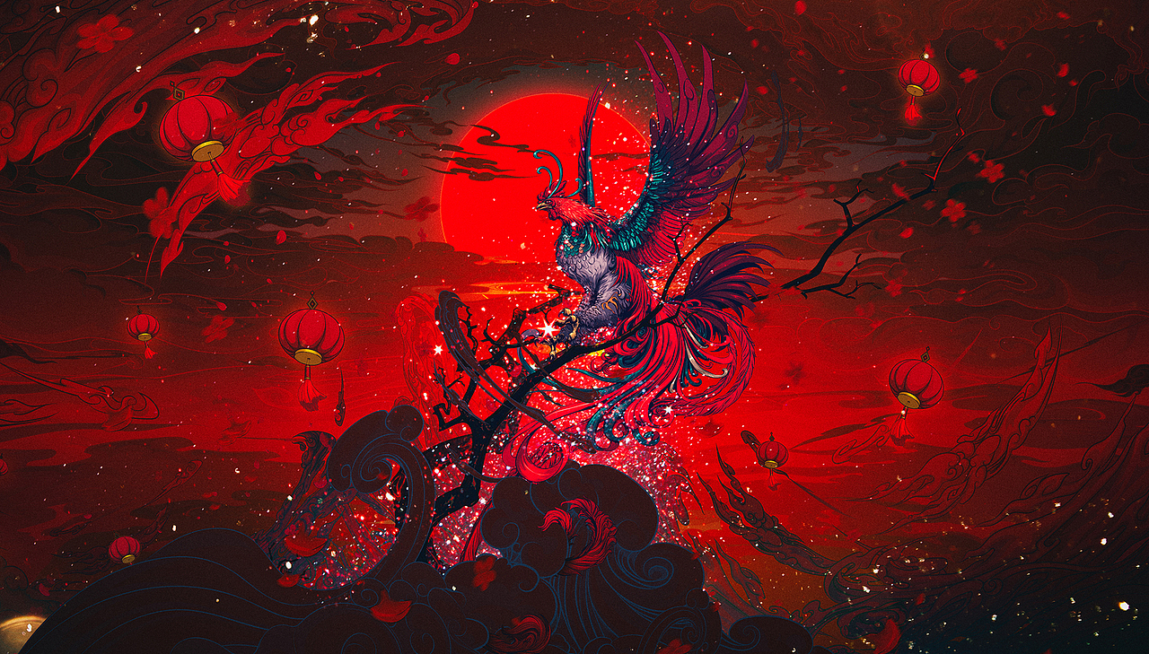 “涅槃”-“凤凰来仪”（衍生版）鸡年春节中国风插画（图ZMTIwNjM0MDQ4） - 商业插画 - 站酷设计师武减武文化创意原创素材 - 站酷ZCOOL