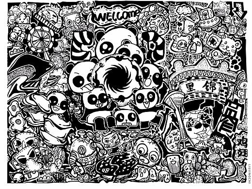 成都元素-黑白装饰插画