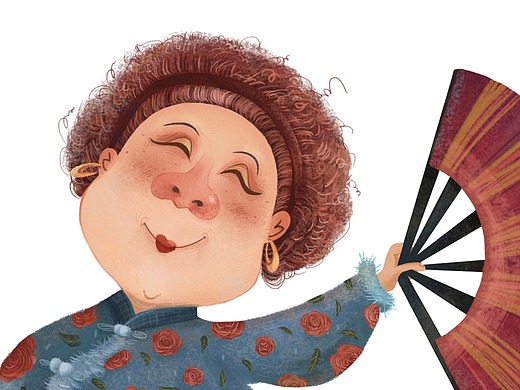 原创广场舞奶奶插画上色