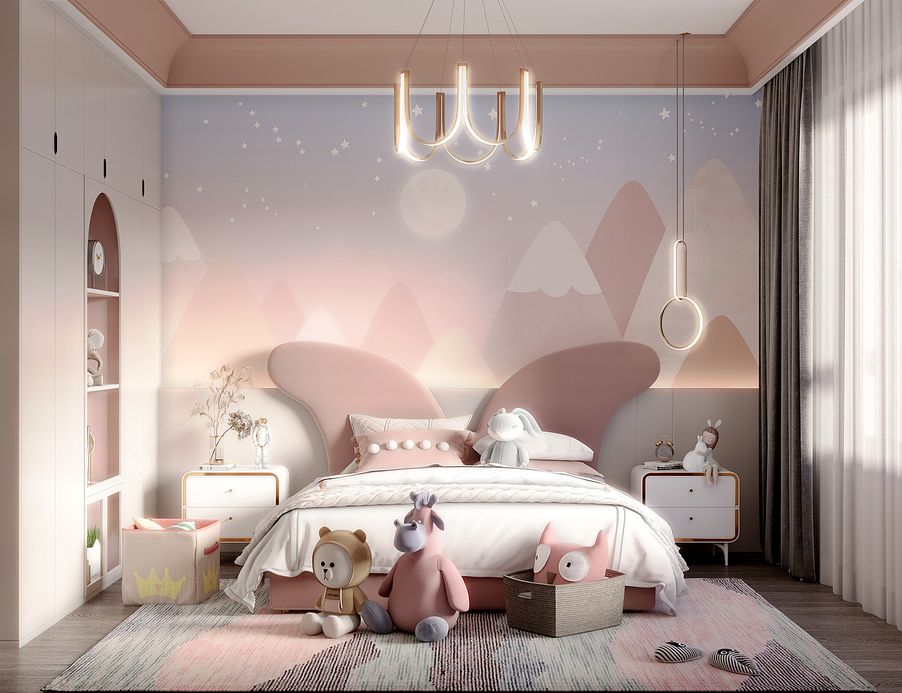 了女儿的色调和女神的格调 br> br>在软装和墙布上采用适合少女的元素