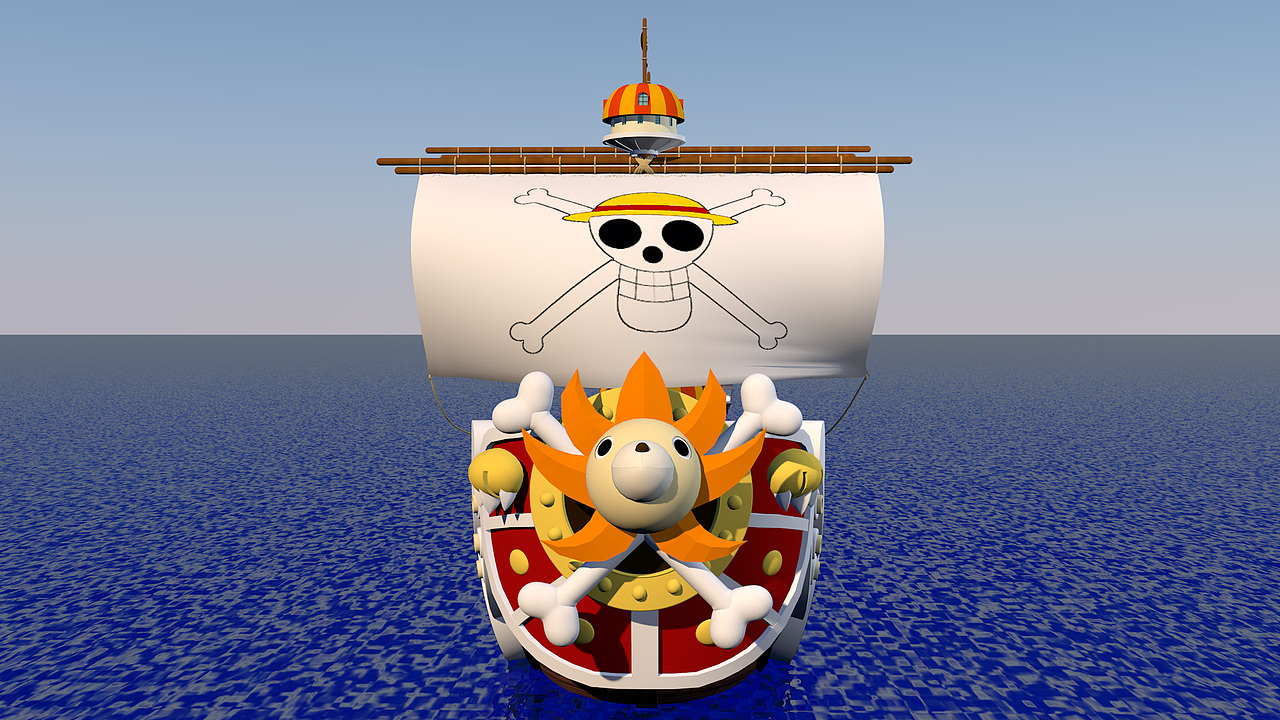海贼王 万里阳光号 自学c4d练习  简模与low poly结合