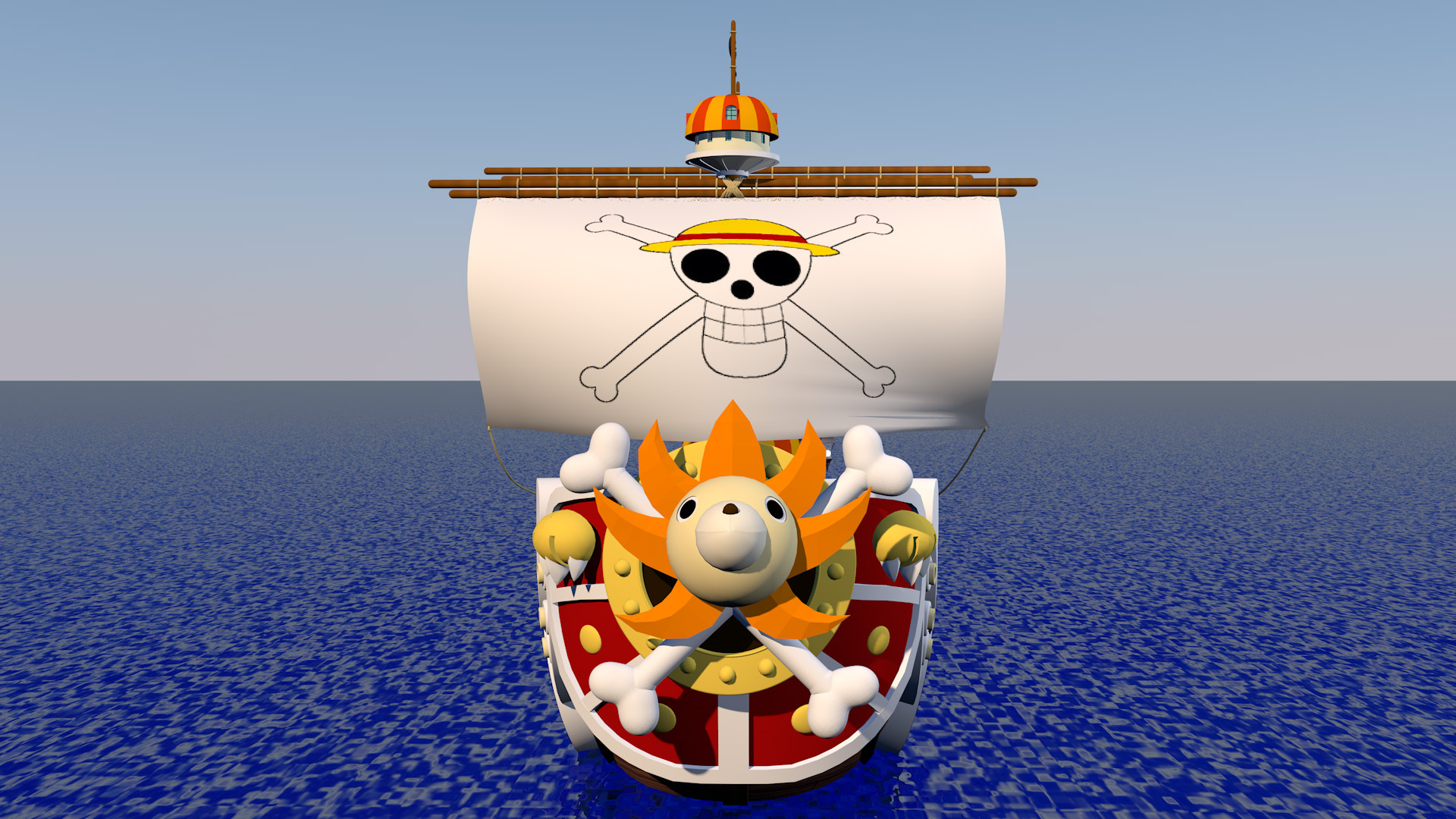 海贼王 万里阳光号 自学c4d练习 简模与low poly结合