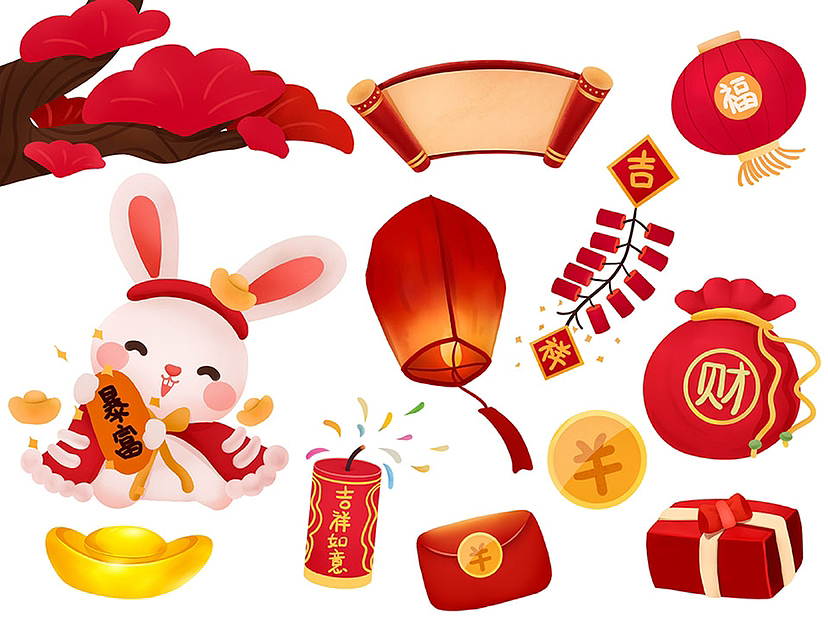 新年元素组合（图ZMzI0NjQ1OTUy） - 商业插画 - 站酷设计师喵喵萌hhx原创素材 - 站酷ZCOOL
