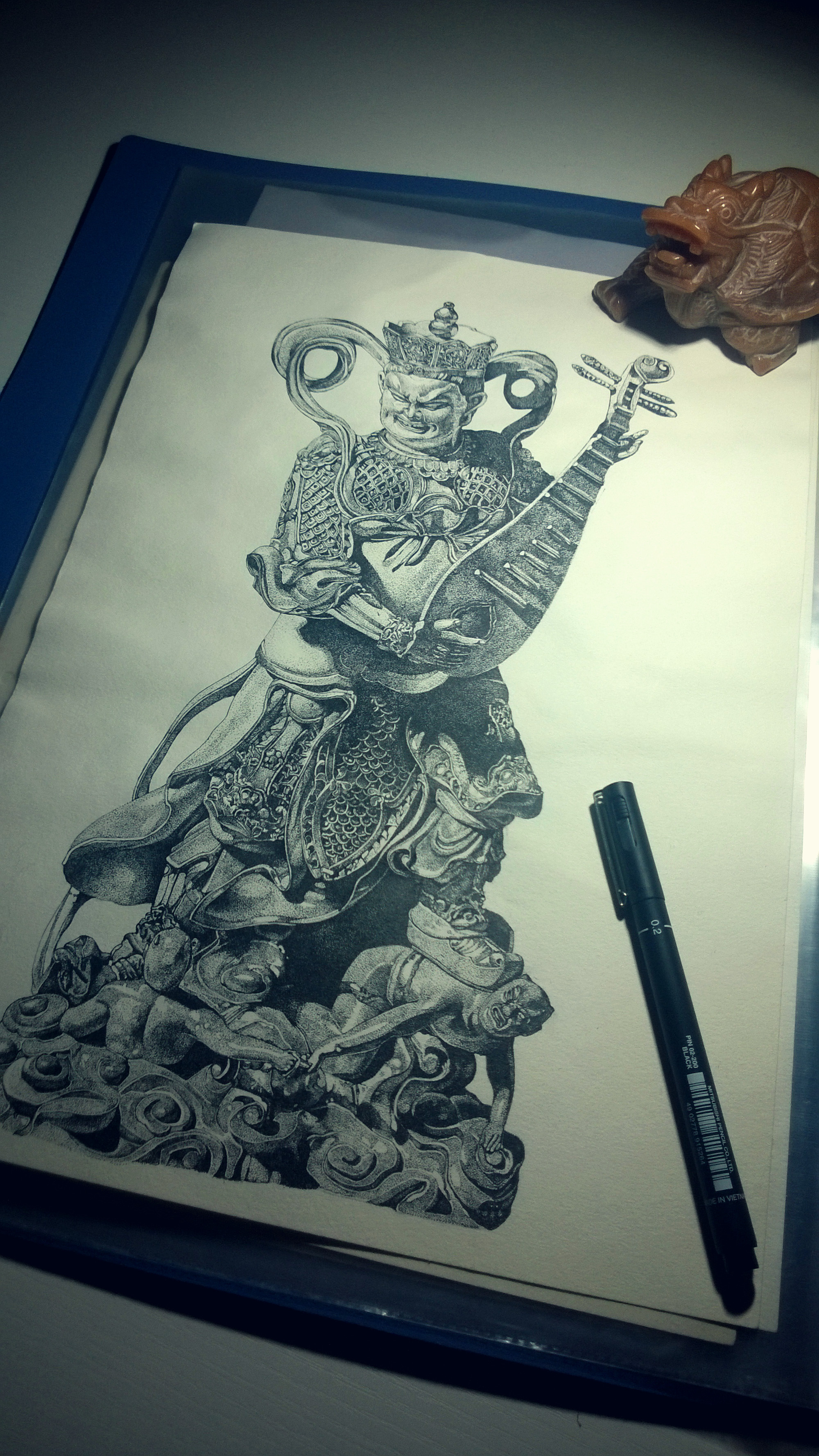 手绘作品"东方持国天王"《佛教四大天王》系列之一