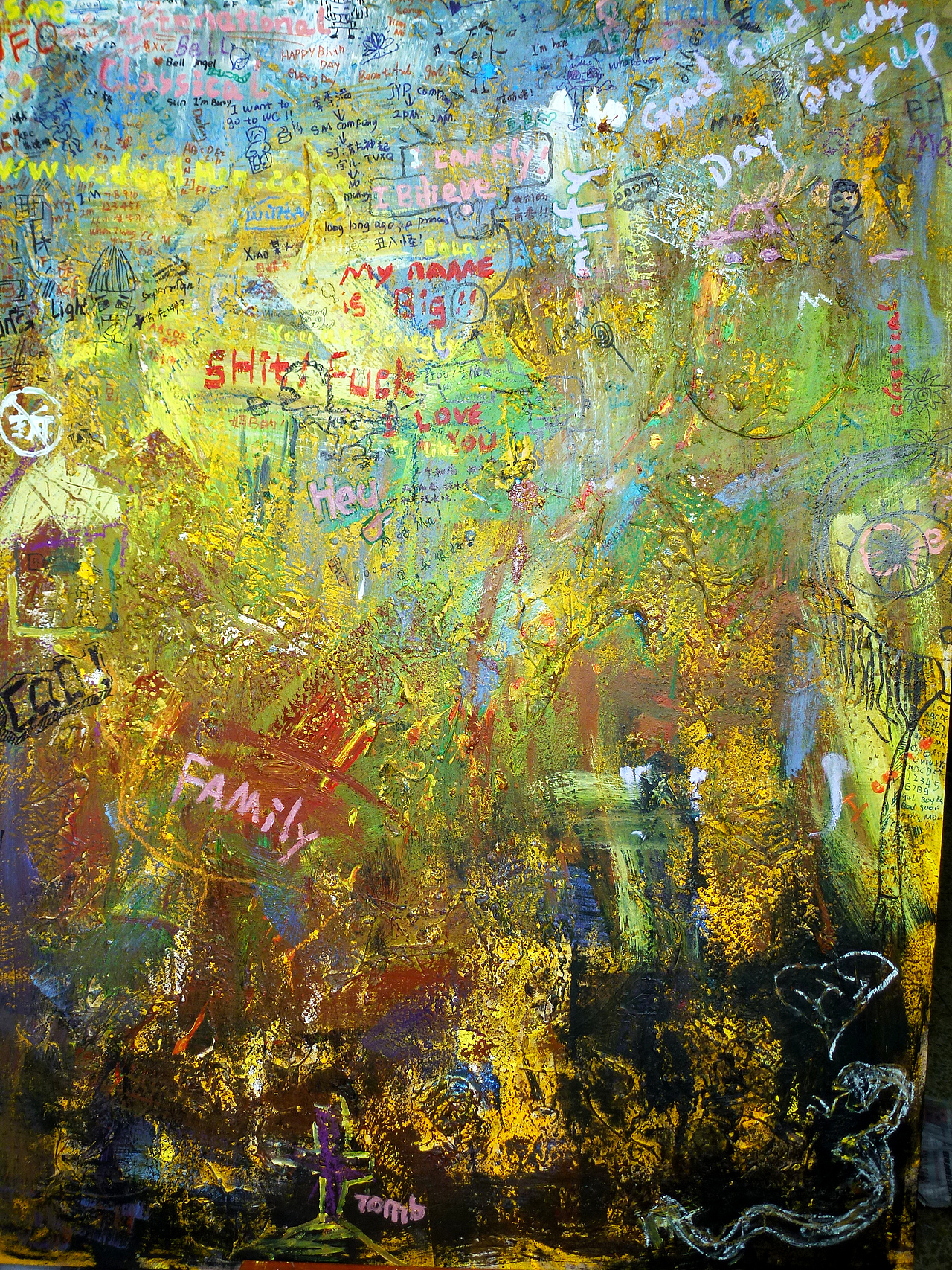 秋天的树林~~~材质用到了干树叶,干树枝,金粉,乳胶,丙烯,油画棒,墨水,签字笔等等。