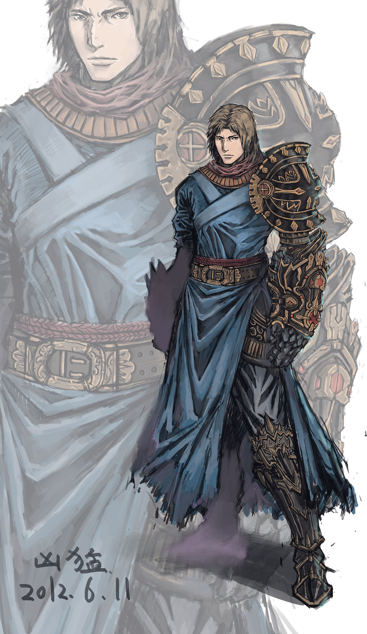 想画蒸汽朋克和武侠的融合,哈哈~有点港漫的感觉吧?