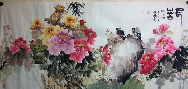 个人国画作品,牡丹山水画,花鸟作品