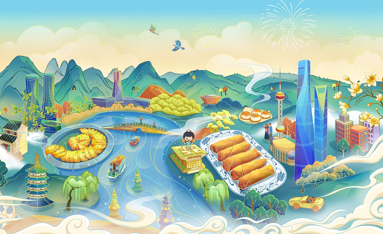 "苏晓玥鸭血粉丝"店面插画