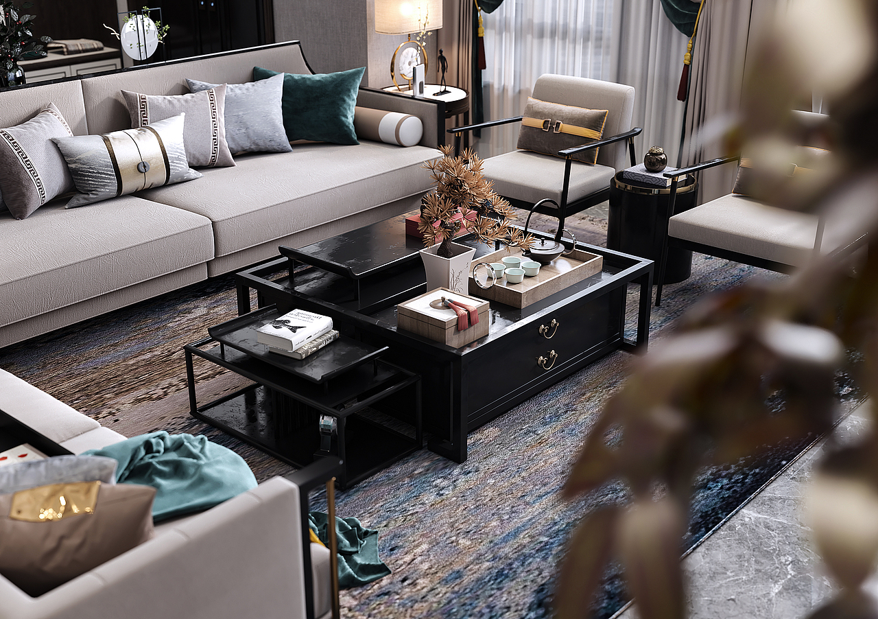 家装\\新中式\\复式（图ZMjc2MTIwNTky） - 家装设计 - 站酷设计师小徐效果图施工图原创素材 - 站酷ZCOOL