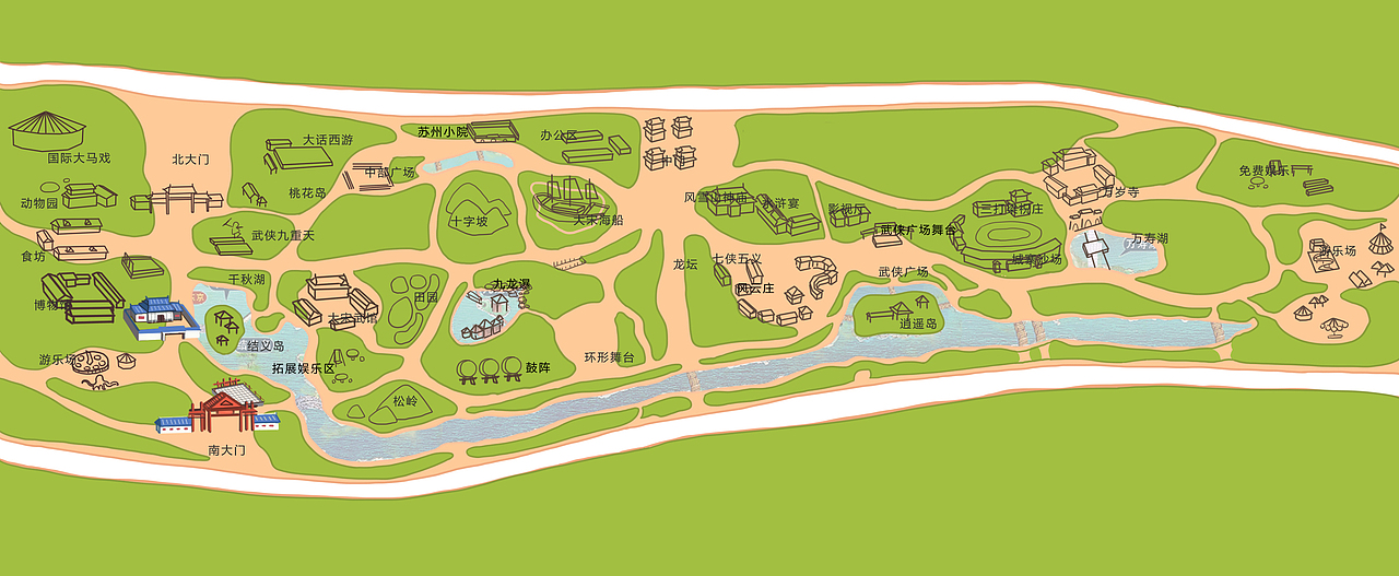 大宋武侠城景区智慧导览手绘地图定制设计