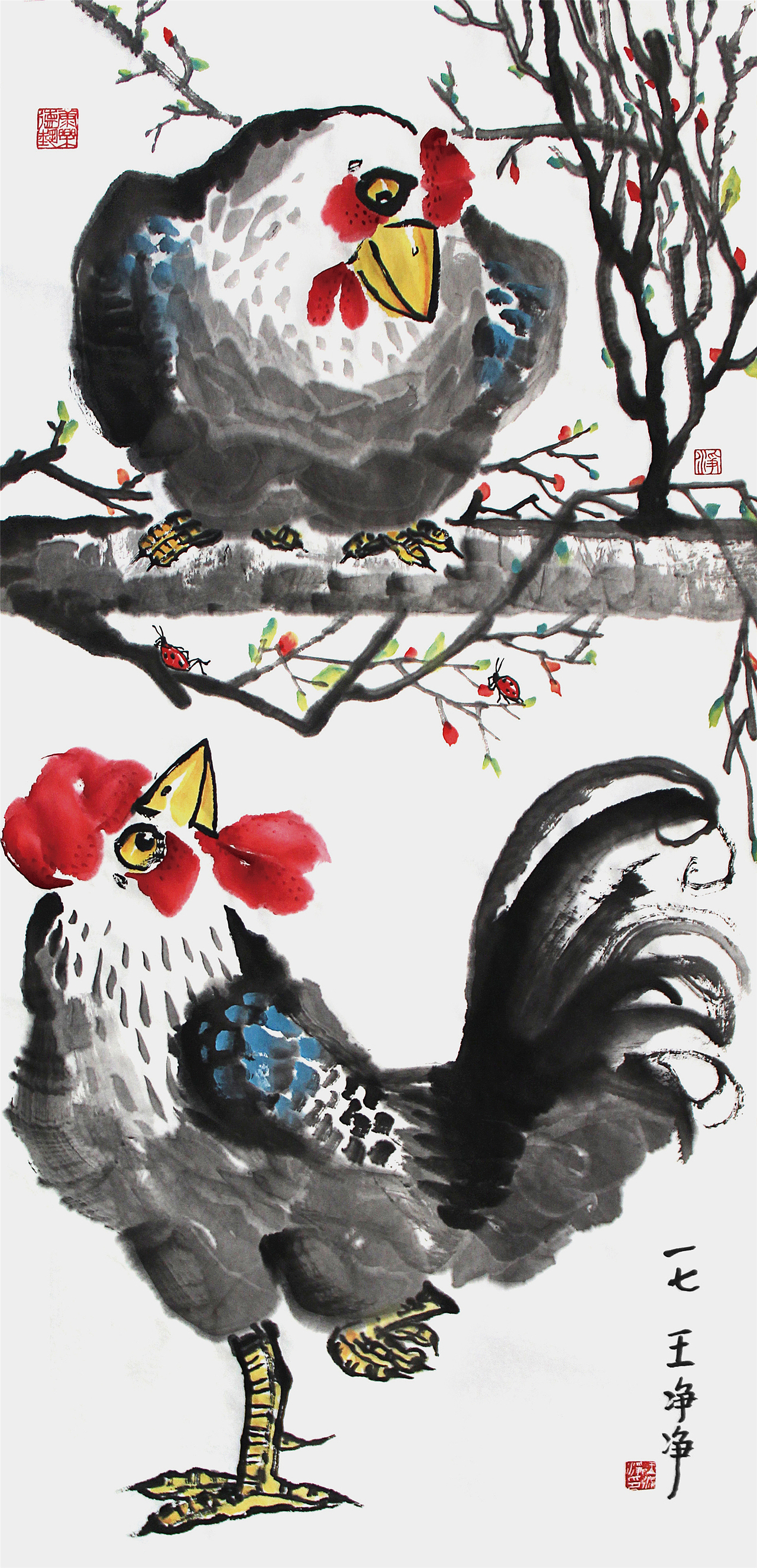 画儿晴天·王净净水墨插画鸡系列画（图ZODkxMTUxMjA=） - 艺术插画 - 站酷设计师画儿晴天原创素材 - 站酷ZCOOL