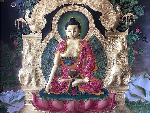 鑫渔皮艺皮雕大师李扬原创作品皮雕贴金释迦摩尼佛佛像