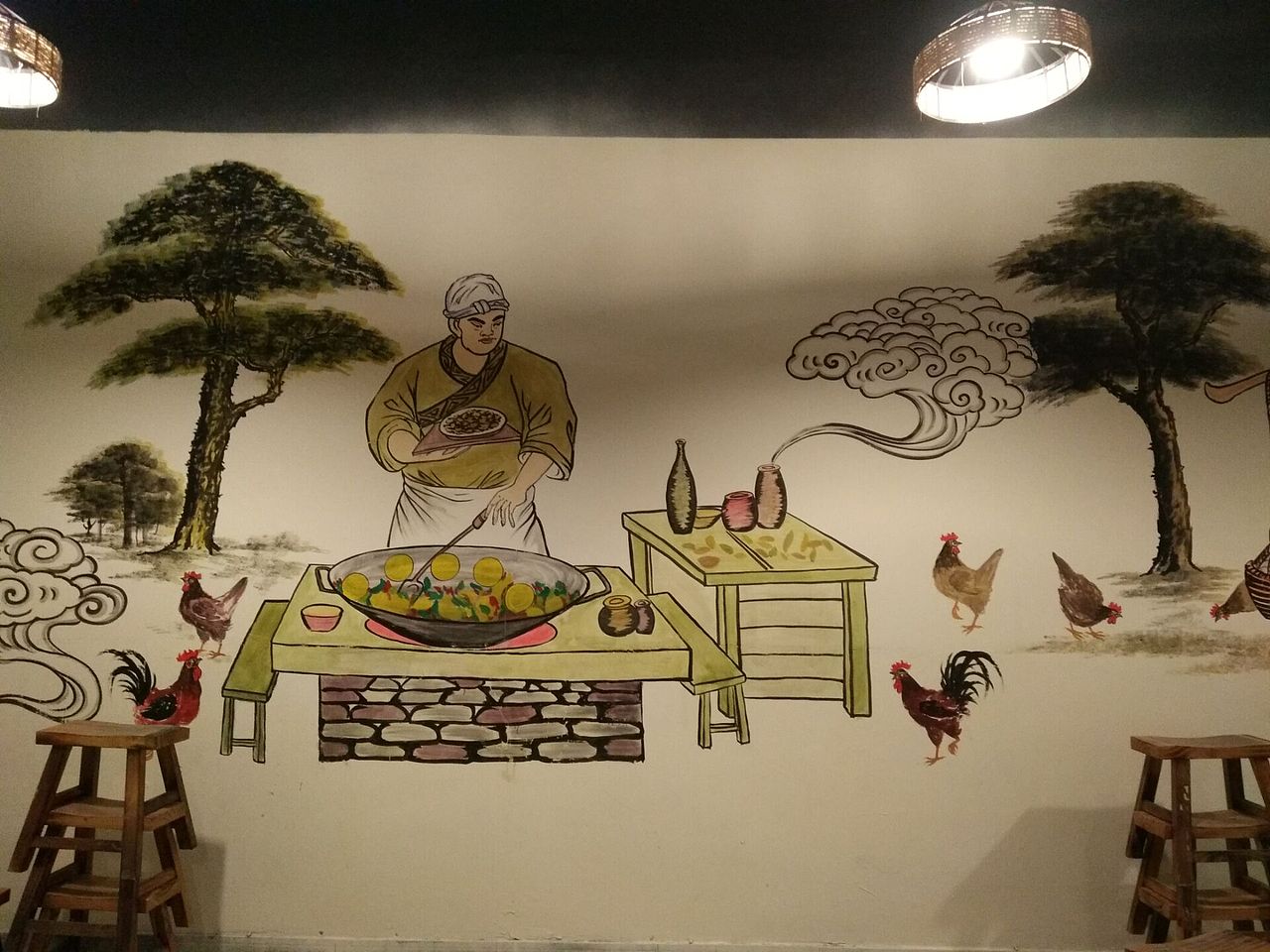 地锅鸡墙绘