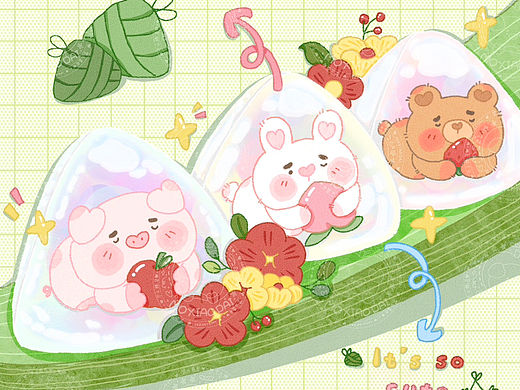 端午快乐 |pupu猪系列之端午粽香（个人主页-ZNjU2NTA5MjA=） - 儿童插画 - 站酷设计师Mia米芽呆呆酱原创素材 - 站酷ZCOOL