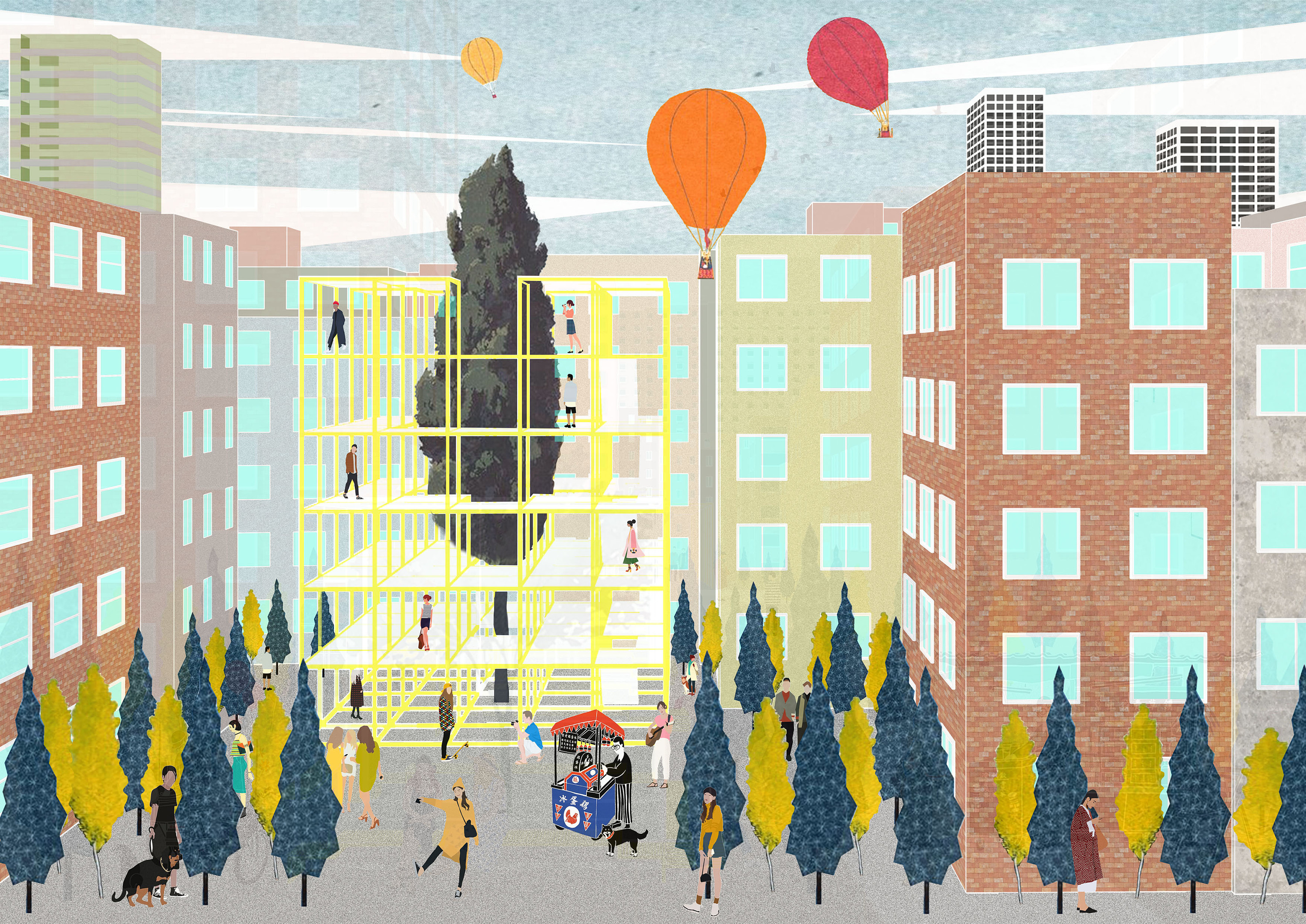 城中村改造插画效果图