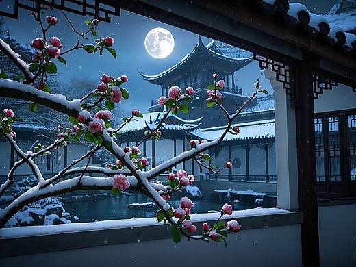 《雪映苏园海棠梦，清夜幽姿韵无穷》