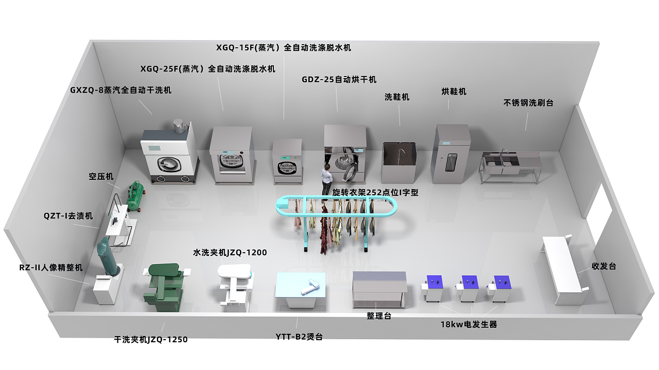 洗衣房工业洗涤机械设备效果图