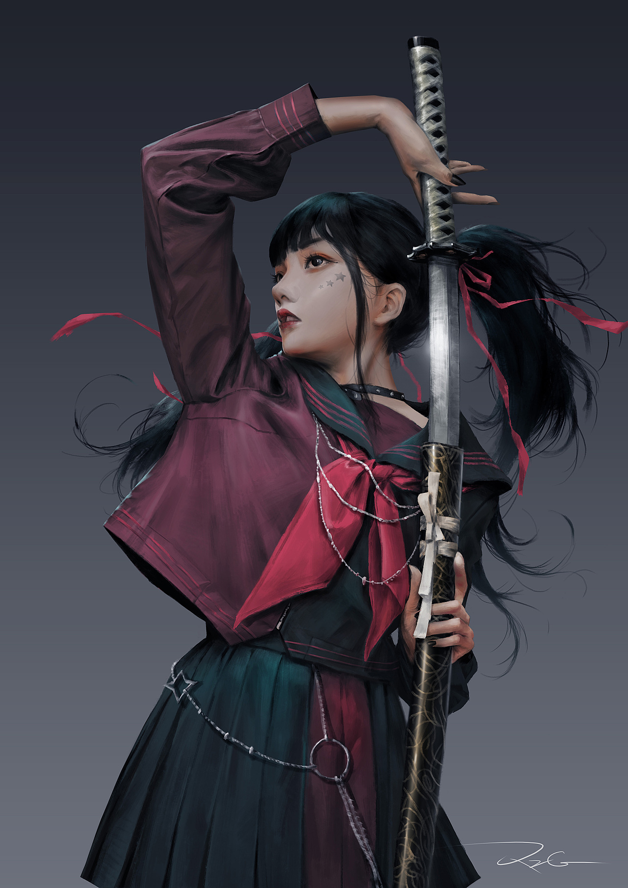 武士刀小姐姐练习|插画|游戏原画|闻西不想写论文 - 原创作品 - 站酷