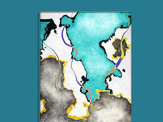 北欧现代抽象金色几何晶瓷画玄关装饰画