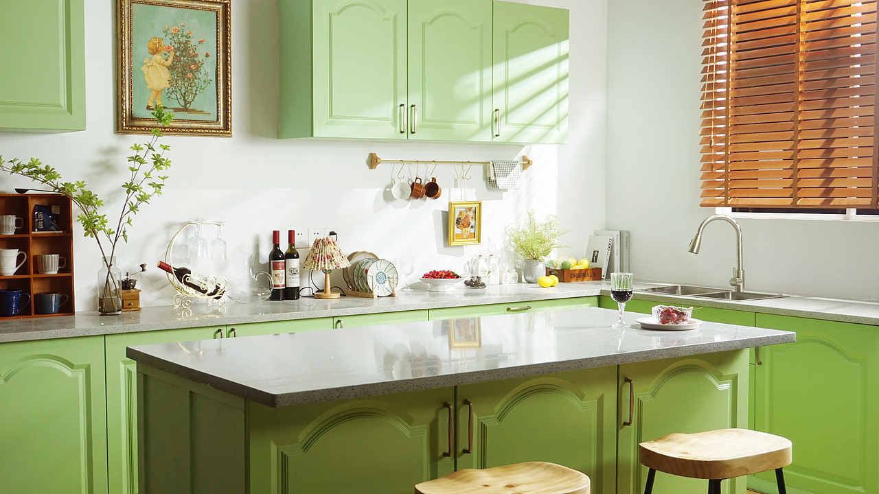 牛油果绿法式厨房场景-容桂仰视片场实景摄影基地_容桂仰视片场-站酷z